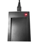 Top view of Dual Band 125KHz And 13.56MHz RFID Card Reader USB NFC for PC Windows Linux Android with USB cable and indicator light.
