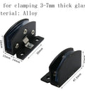 No Drilling Heavy Duty Clamp Alloy Hinge for Glass Cabinet Doors and Wine Cabinets, small black aluminum, side view