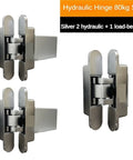 Premium Industrial Heavy Duty Built Tough Hydraulic Self Closing Concealed Door Hinge With Silent Buffer, 80kg set, silver finish.