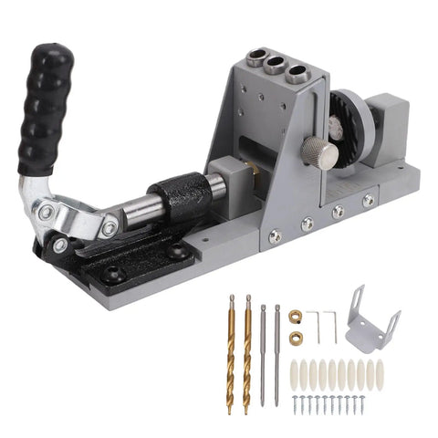 Workhorse Pocket Hole Jig Kit Built With Solid Aluminum Alloy Chassis And Adjustable 15 Degree Drill Locator for precise drilling.
