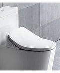 Close-up of Premium Comfy Smart Heated Toilet Seat With Electric Bidet Cover on standard toilet, featuring sleek design.
