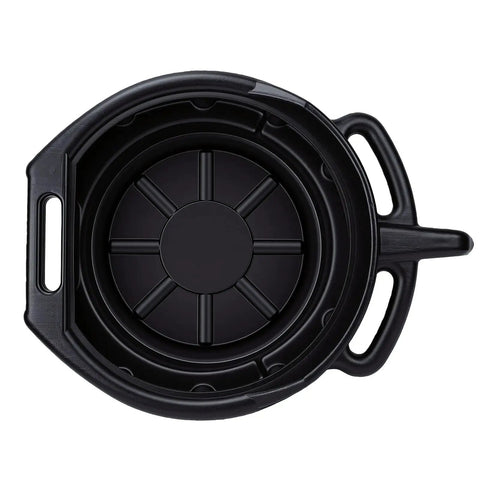 Heavy Duty 15L Oil Drain Pan With Anti Splash Spout For Car And Motorcycle Oil Changes Super Tough Plastic Resists Heat And Cracks, top view