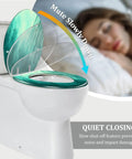 Elongated Toilet Seat Resin for Bathroom, teal design with quiet closing feature, fits standard toilets, 14.5" x 18.5".
