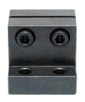 Front view of Metric Carbon Steel Bracket Guide Shaft Support With T Flange Seat, black oxide finish, two hex bolts visible.