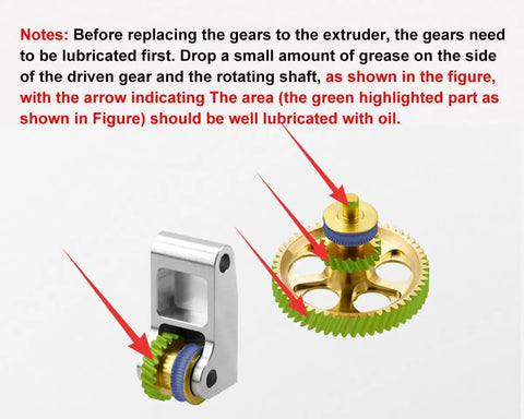 Gold RNC Nanocoated Hardened Steel Extruder Gear For Bambu Lab X1C P1P P1S 3D Printers with lubrication details