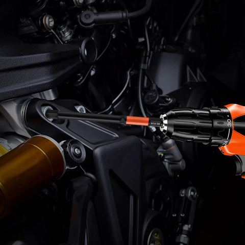 Impact driver using Heavy Duty 20 Piece 4 Inch Hex Bit Set With Metric And SAE Allen Wrenches to fasten motorcycle component.