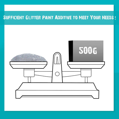500G Silver Holographic Glitter Paint Additive displayed on balance scale for interior and exterior projects