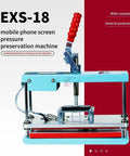 EXS-18 mobile phone screen pressure preservation machine with red handle, blue frame, and temperature control panel.