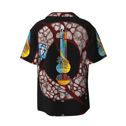 Conveyor Belt Patterned Large Men's Short Sleeve Cuban Collar Shirt For Summer Vacation Beachwear Black Dope Breathable Polyester
