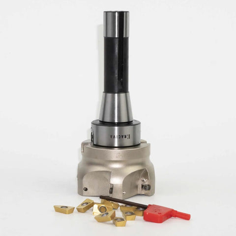 R8 Face Mill 80mm 90 Degree Cutter With Four Slot Pro Grade High Efficiency Multiedge Milling Arbor 7/16-20UNF, inserts, T15 wrench