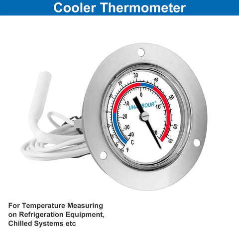 Commercial Cooler Thermometer With Capillary Gauge For Freezers And Refrigeration Systems Precise Temp Readout From Minus Forty To Sixty Five Fahrenheit Durable Capillary Tube Design For Pro Kitchens And Daily Use, 2-inch silver dial