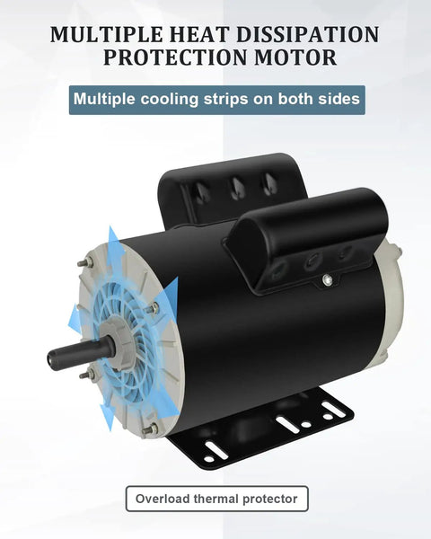 Heavy Duty 5 HP Single Phase Electric Motor With 3450 RPM 56 Frame 208 230V Five Eighths Inch Shaft Rolled Steel Shell 60 Hz