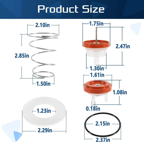 Pressure Vacuum Breaker Repair Kit For 1/2, 3/4, And 1 Inch PVB Backflow Preventers, RK1-720A Replacement Parts size chart
