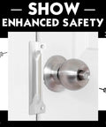 Heavy Duty Two Pack Door Latch Guard Plates For Outswing Entry Doors Rock Solid Security Protector And Reinforced Steel Door Plate Cover To Lock Down Your Home Tight on a white door.