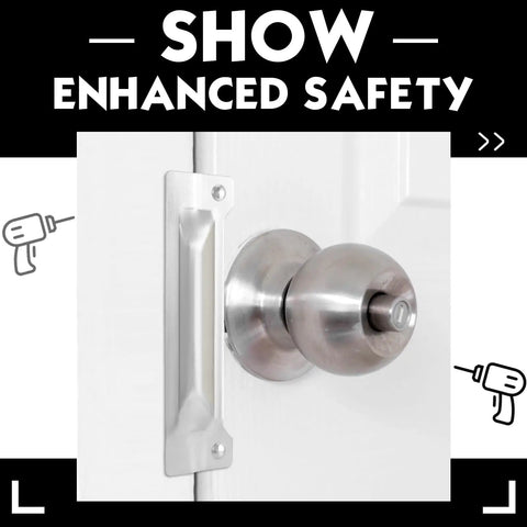 Heavy Duty Two Pack Door Latch Guard Plates For Outswing Entry Doors Rock Solid Security Protector And Reinforced Steel Door Plate Cover To Lock Down Your Home Tight on a white door.