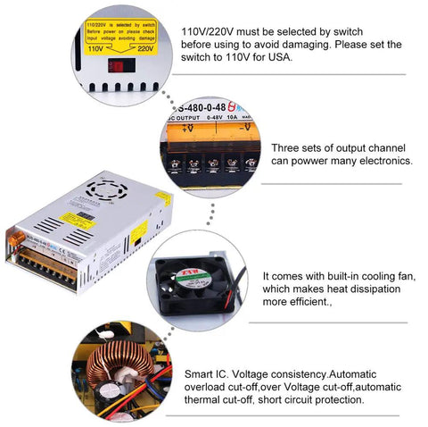 AC To DC Converter Power Supply 110 to 220V To 0 to 48V Adjustable DC Output Beefy 480W with cooling fan and LED display.
