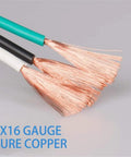 Close-up of 3x16 gauge pure copper wires for 25ft Weatherproof Outdoor Extension Cord With Four Evenly Spaced Inline Outlets LED Indicator