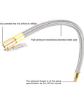 Two Piece Heavy Duty Tire Inflator Hose Adapter With 13 Inch Stainless Steel Extension For Cars And Bikes Reaches Tight Valve Spots Easy With M8 Thread Secures Air Pump Flow Avoids Leaks Helps Maintain Pressure High On The Road Anytime You Drive, braided hose view