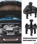 All In One Auto AC Repair Wrench Set With Clutch Removal Tools shown with car engine and compressor disassembly tools.