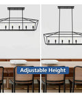 4 Light Farmhouse Chandelier in Black Metal with Open Geometric Frame over Dining Table, Adjustable Height Feature