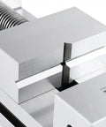 Close-up of 4 Inch Precision Toolmakers Vise For Machinists With Hardened And Ground Steel, 58 62 HRC for accurate machining.