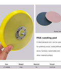 2-Pack 6 Inch Vinyl PSA Sanding Backing Pads For Power Drills, yellow backing pad held in hand, ideal for quick swap sanding tasks.