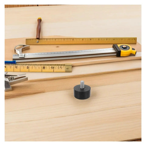 32 Pcs Adjustable Rubber Furniture Levelers With M6 Threaded Screws on wooden table with measuring tools in background