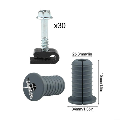 Hosrivae Ultimate Starlink Cable Routing Kit With Six Thick Silicone Grommets, Nifty Drill Bits, And Thirty Secure Wall Clamps For A Super Neat Home Or RV Setup That Looks Awesome. 45mm gray silicone grommet, 30-pack clamp and screw