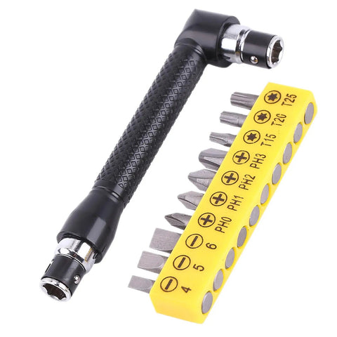 Beefy L Shape 1/4 Inch Hex Socket Wrench Set with 10 Bits, showing double-head and labeled chrome bit holder, heavy duty iron tool.
