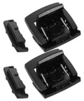 Black Alloy Toggle Latches 2 Pack Keyless Flatbottom Design, shown open and closed, for universal fit on storage boxes and cabinets