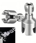 Heavy Duty Pipe Thread Cutting Tool Kit For PVC With Internal External Tap And Die Set Compatible With Electric Drill DN15 12 Inch And DN20 34 Inch Sizes - Close-up of the alloy steel cutter head.