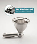 304 stainless steel material highlighting anti-rust and anti-corrosion properties, cylindrical components on display