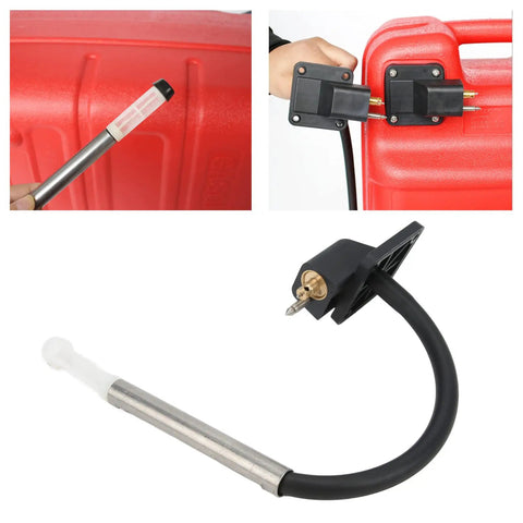 Boat Fuel Tank Connector Fitting For Marine Gas Tank Easy Hookup Portable Connector made from plastic and metal with close-up views