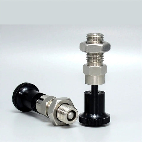 Hardened Steel Index Rest Plunger With Spring Loaded Lock Pin And Slick Aluminum Thumbwheel Knob Screw, showing detailed components.