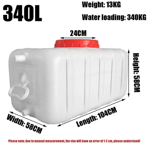 340L Outdoor Water Tank For Camping And Hiking Heavy Duty Large Capacity Water Storage Bucket, dimensions shown