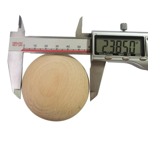 Real Deal Unfinished Beech Wood Cabinet Knobs Big Boy Sized Round Drawer Pulls Pack Of Four With Heavy Duty Screws measuring 60 mm.