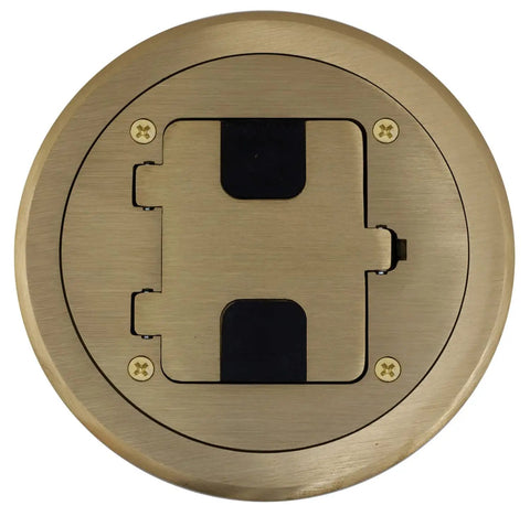 Preassembled Flange Cover And Leveling Ring For Floor Boxes Poured In Concrete With 15A 125V Outlet Included Brass Fits RF400 Floor Box
