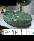USZWBY Green Ceramic Oval Vessel Sink for Bathroom Balcony Outdoor Counter Top Vanity with elegant design on countertop