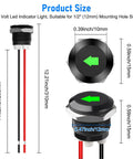 Two Pack 12V Green LED Indicator Lights For Cars And Trucks Waterproof Signal Lamps With Half Inch Panel Cutout size details