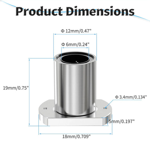 LMH6UU Flange Linear Ball Bearings 6mm ID X 12mm OD X 19mm Length with dimensions