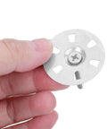 Heavy Duty Metal Washers For Foam Board Insulation Kit With Screws 1.4 Inch Diameter Silver close-up in hand