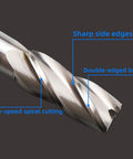 Close-up of Pro Grade HSS Square Nose End Mill with 4 flute straight cutters showing sharp edges and spiral cutting for precise metalwork.