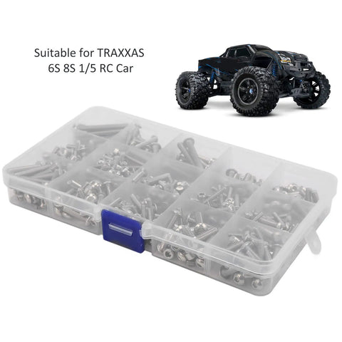 RC Car Screw Kit 451Pcs Stainless Steel Fastener Set For One Fifth Scale 6S 8S RC Cars And Trucks with clear storage box