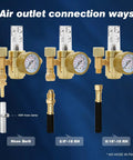 Three brass MIG/TIG welding gas regulators with flow meters and hose adapters