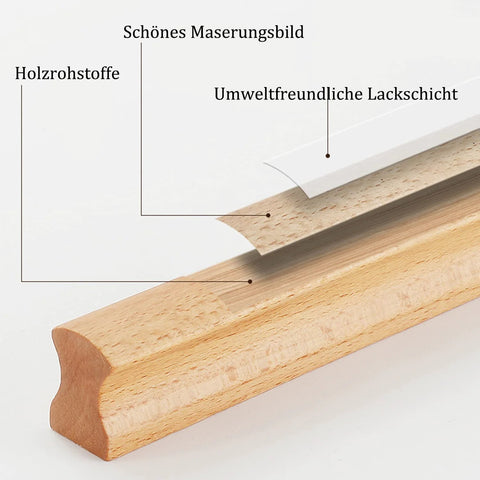 Cross-section of beech wood with coating for 4 Pieces Wooden Drawer Handles And Cabinet Pulls In Beech Wood For Furniture 64mm spacing.