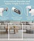 Extra Wide Baby Gate 53.93 To 57.87 Inches Pressure Mounted Walk Through Swing Auto Close Triple Lock Safety Gate