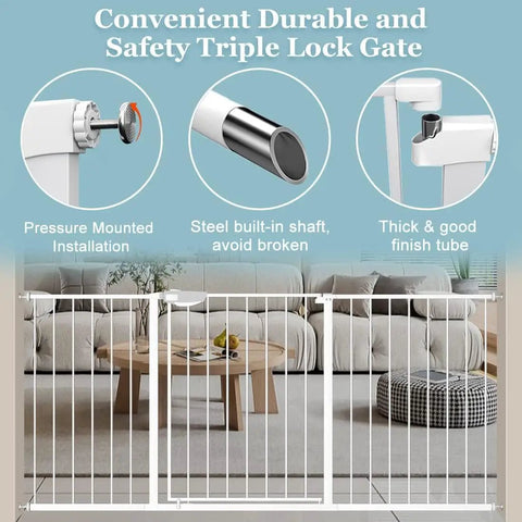 Extra Wide Baby Gate 53.93 To 57.87 Inches Pressure Mounted Walk Through Swing Auto Close Triple Lock Safety Gate
