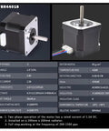 Beefy Torque Stepper Motor With 1m Cable shown with technical specifications for 3D printers, CNC routers, laser engravers, robotics.