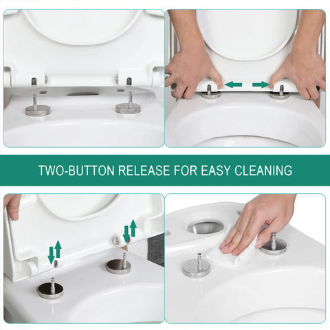 Heavy Duty Slow Close Toilet Seat Fits Square Or Rounded Bowls Zero Slam Drama Quick Release Hinge with two-button release for cleaning.