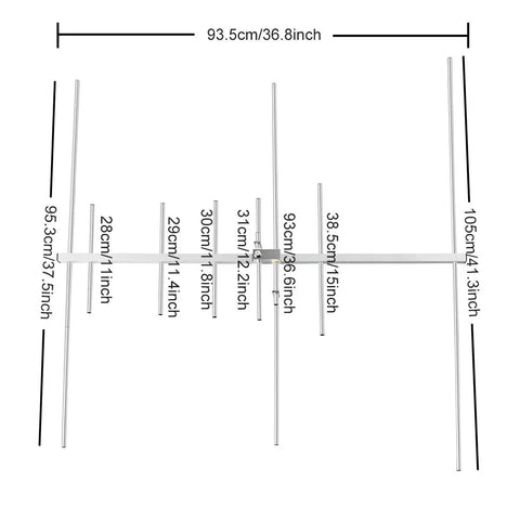 Dimensions of Beast Dual Band VHF UHF Yagi Antenna For Ham Radio 144 MHz And 430 MHz 9.5 dBi To 11.5 dBi Gain